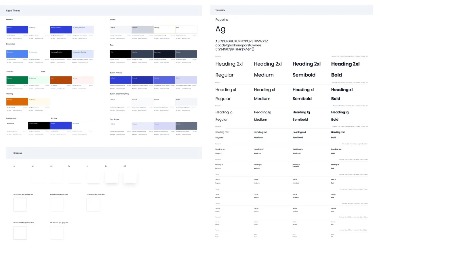 Design system: colours, typography and shadow
